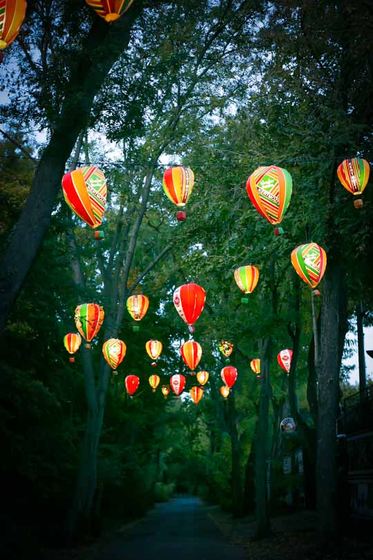 Colourful Lanterns lighting the pathway on St. Margaret's Island in Budapest 