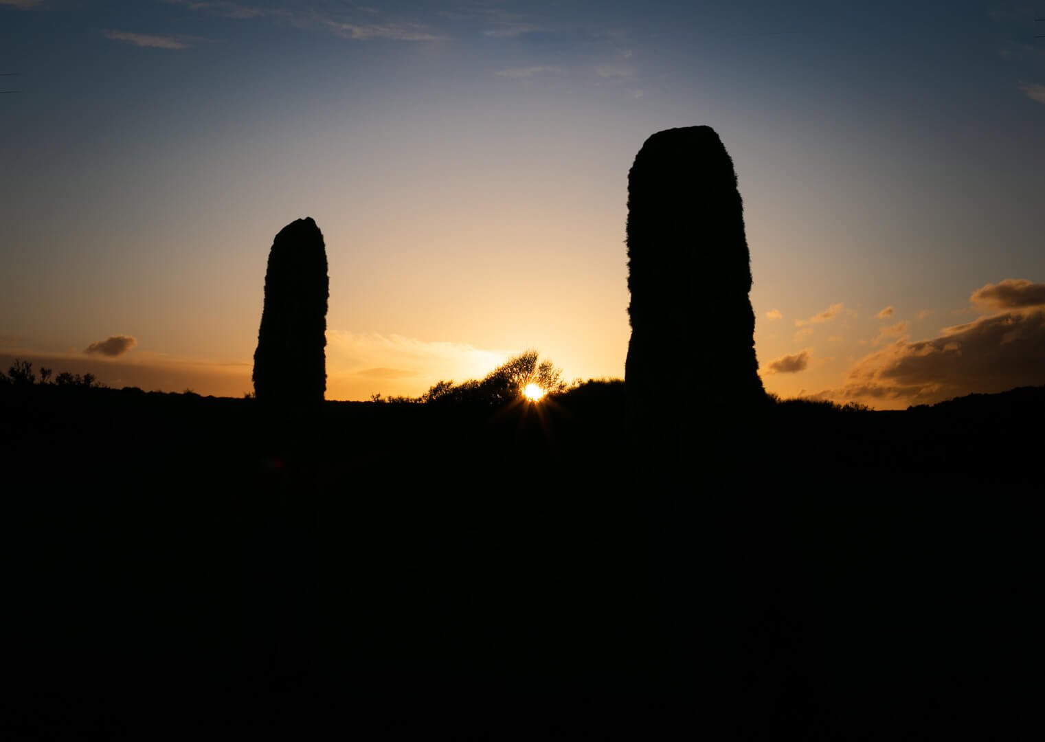 Penrhos Feilw Standing Stones near Holyhead in North Wales, an ancient prehistoric monument and important archaeological site.