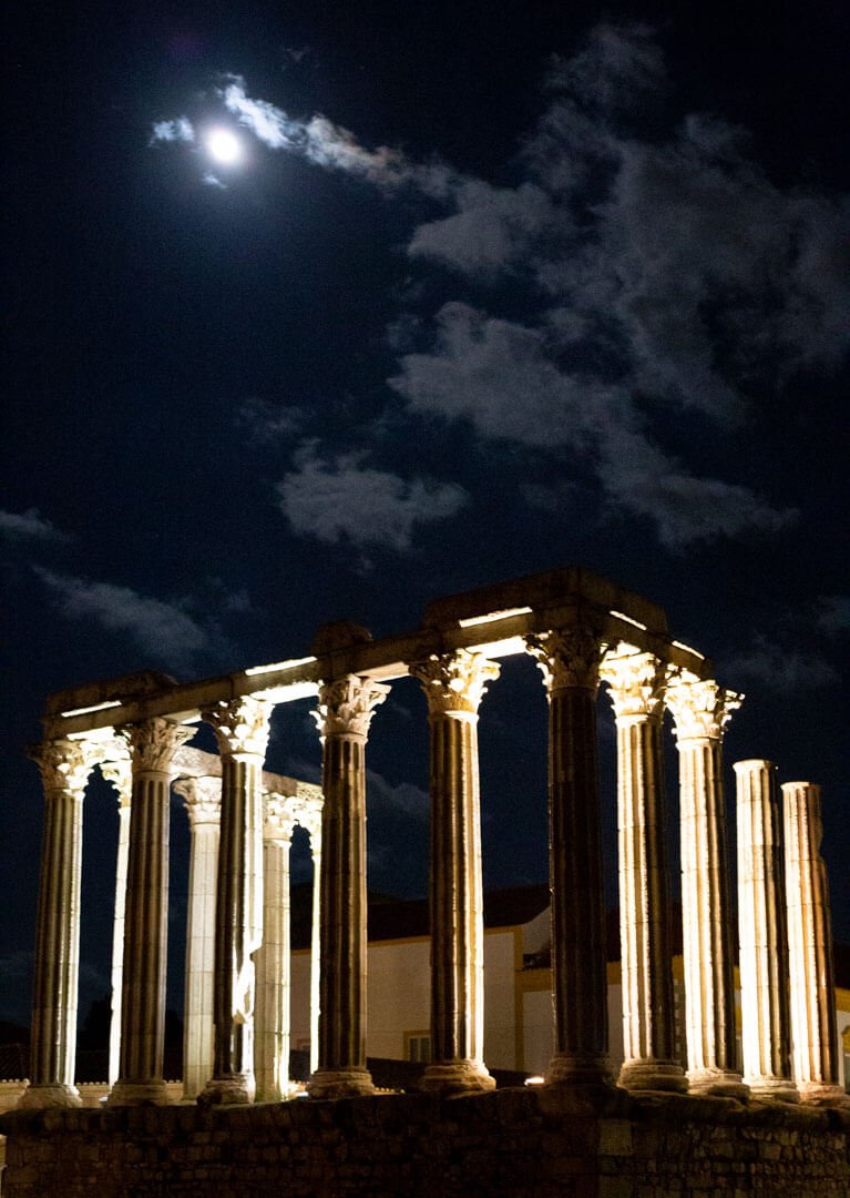 Ancient Roman Temple of Évora in Portugal, a UNESCO World Heritage Site and one of the country's most important historical landmarks.